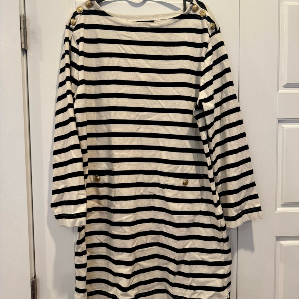 J. Crew Black and White Striped Long Sleeve Dress